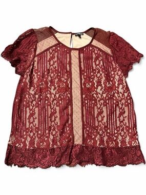 Express Lace Blouse Size Large NWOT | Burgundy Sheer Lace Top | Dressy Romantic